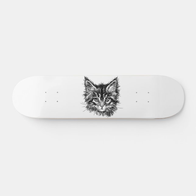 Skateboard Cara de gatito negro y blanco (Horz)