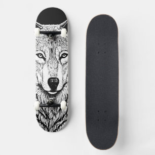 Skateboard Cara de Lobo Negro y Blanco Genial