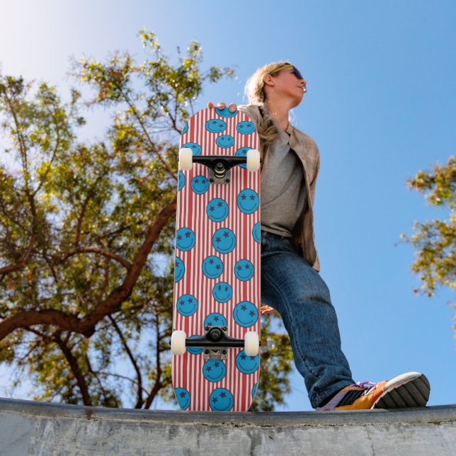 Skateboard Cara sonriente retro patriota (Exterior 1)