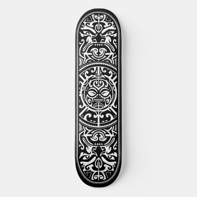 Skateboard Cara tribal polinesia blanco y negro (Anverso)