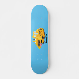 Skateboard Caricatura graciosa amarilla con bulldozer
