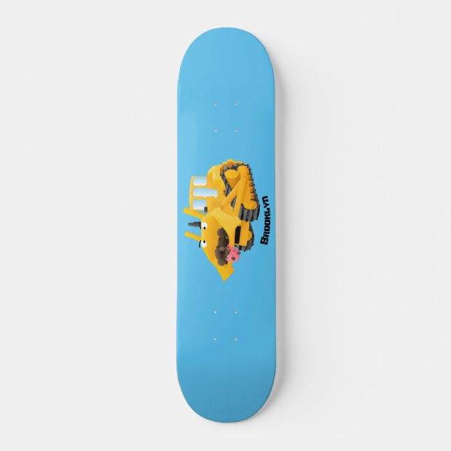 Skateboard Caricatura graciosa amarilla con bulldozer  (Anverso )