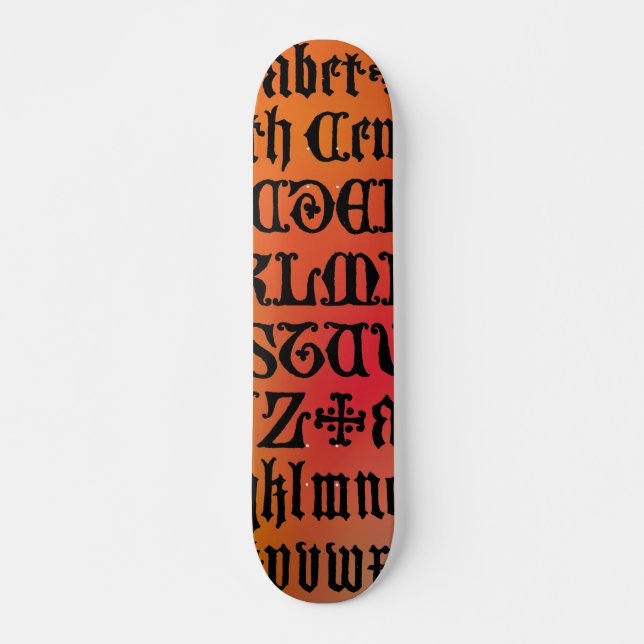 Skateboard Cartas góticas rojas y Naranjas (Anverso )