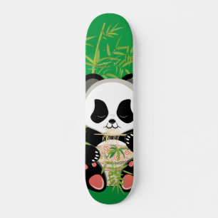 Skateboard Cartoon panda bear eating ramen