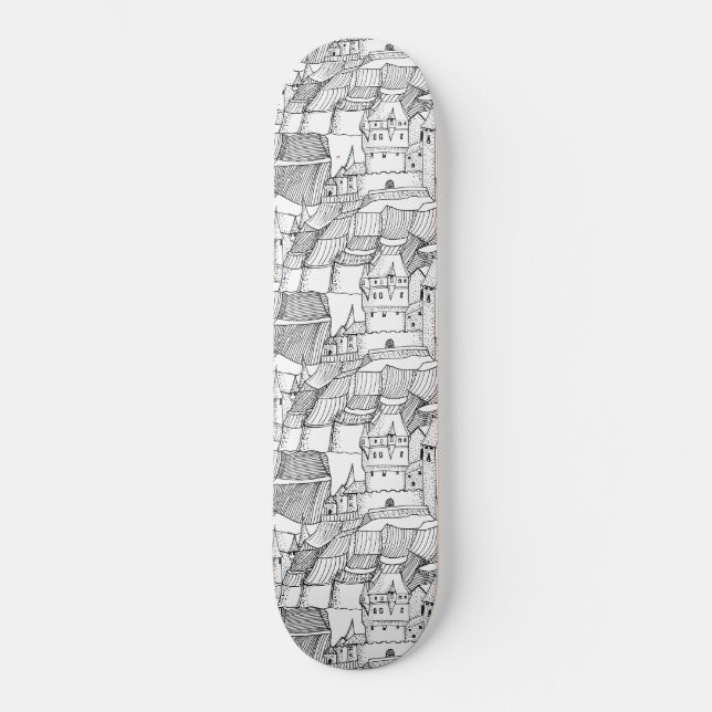 Skateboard Castillo Princesa de estilo moderno Negro y Blanco (Anverso)