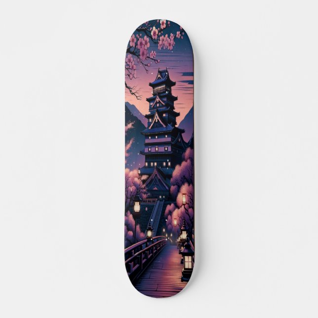 Skateboard Castillo Twilight y flores de cerezo (Anverso )