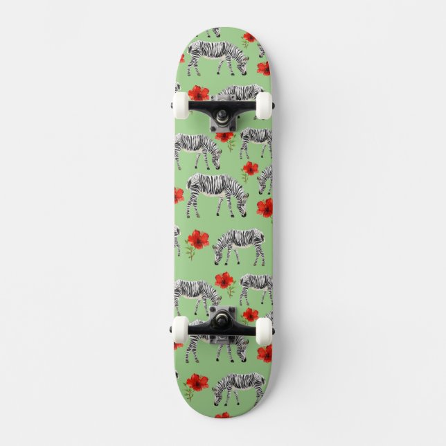 Skateboard Cebras entre las flores del hibisco (Anverso)