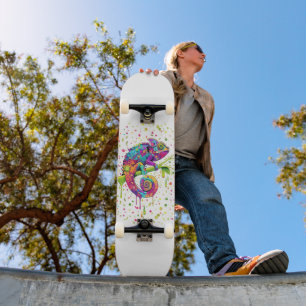 Skateboard Chameleon Paint Stains Watercolor Style
