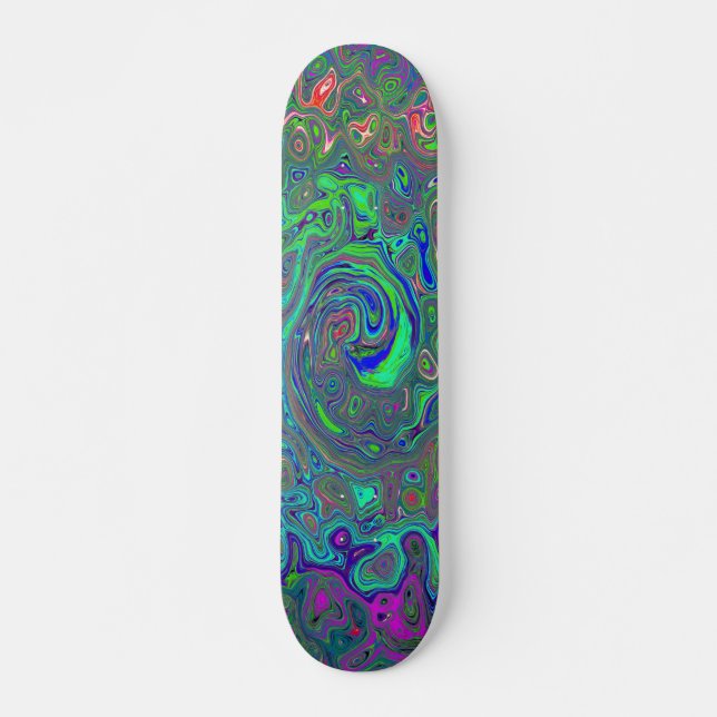 Skateboard Chartreuse y Azul Retro Torbellino Líquido Psicodé (Anverso )
