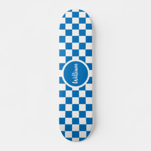 Skateboard Checkerboard de color azul y blanco de nombre pers