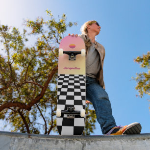 Skateboard Checkerboard de degradado de sol retro