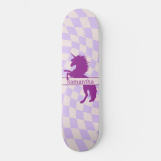 Skateboard Checkerboard Purple Unicorn