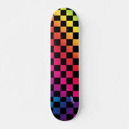 Skateboard Cheques arcoiris y negros y nombre o texto
