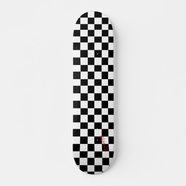 Skateboard Cheques blancos y negros y nombre o texto (Anverso )