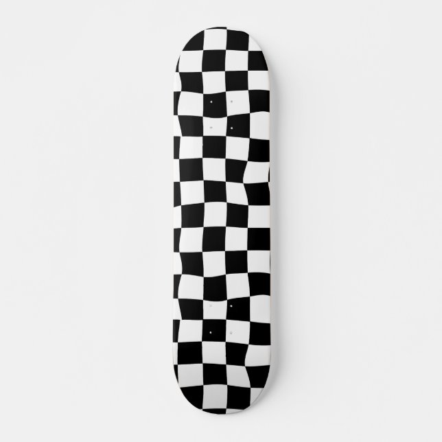 Skateboard Cheques modernos retro ondulados - blanco negro P2 (Anverso )