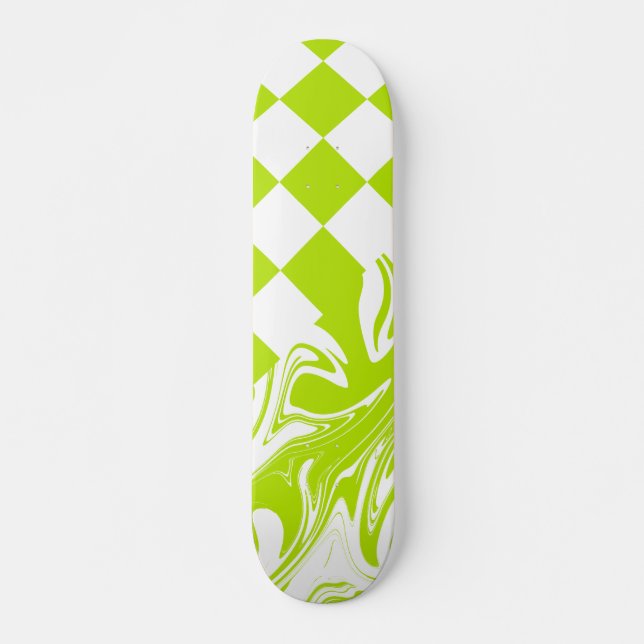 Skateboard Cheques y muelles en verde limón y blanco (Anverso )