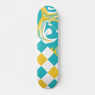 Skateboard Cheques y muelles turquesa, amarillo y blanco