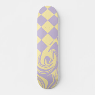 Skateboard Cheques y Swirls - Amarillo Pastel y Púrpura