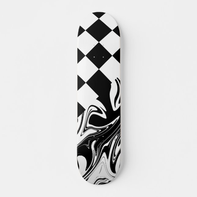 Skateboard Cheques y Swirls - Blanco y negro (Anverso )
