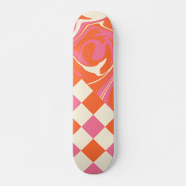 Skateboard Cheques y Swirls - rosa, Naranja y crema