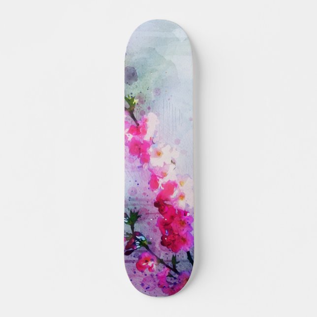 Skateboard Cherry Blossom Watercolor Art (Anverso )