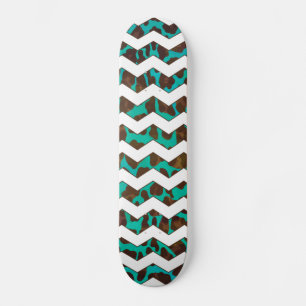 Skateboard Chevron Leopardo Impreso Marrón y Turquesa