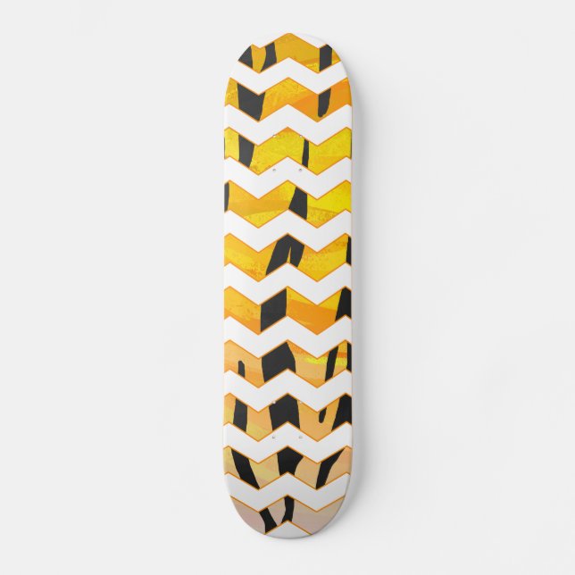 Skateboard Chevron Tiger Impresión negra y Naranja (Anverso)
