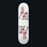 Skateboard Chica con bicicleta rosa<br><div class="desc">Chica rubio con bicicleta rosa y gato en flores Dibujo divertido - Elegir / Añadir su texto y colores únicos - Hacer su regalo especial - Redimensionar y mover o eliminar y agregar elementos / texto con la herramienta de personalización ! - Dibujo y diseño por MIGNED. También puedes transferir...</div>