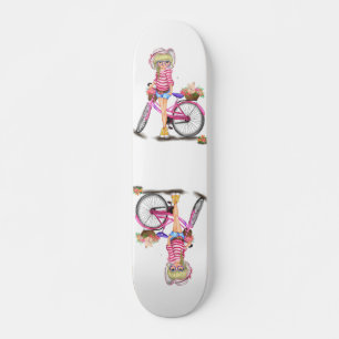 Skateboard Chica con bicicleta rosa