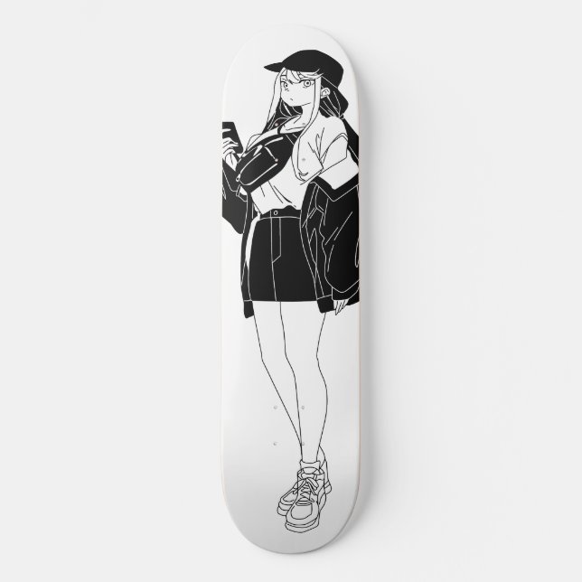 Skateboard Chica De Anime En La Piscina Del Pueblo (Anverso)