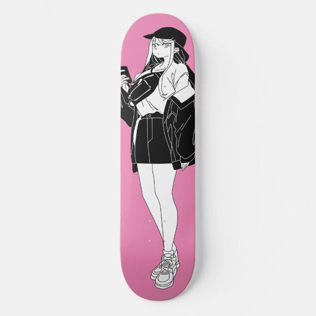 Skateboard Chica De Anime En La Piscina Del Pueblo (Anverso)