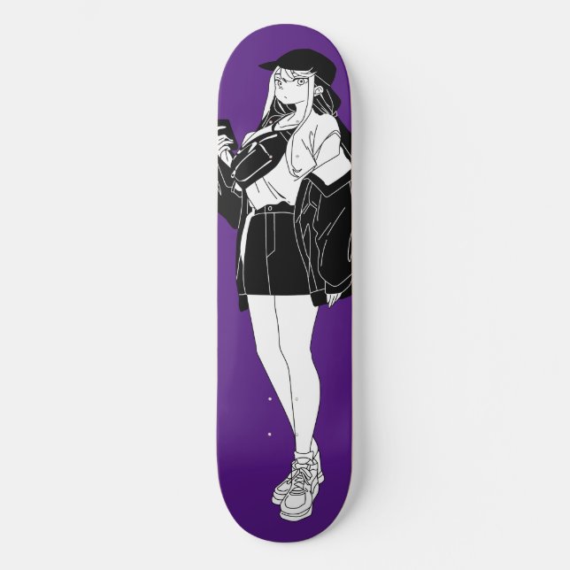 Skateboard Chica De Anime En La Piscina Del Pueblo (Anverso)