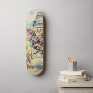 Skateboard Chica de anime japonés Japón flor de cerezo