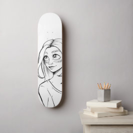 Skateboard Chica de anime lindo Ilustracion blanco negro