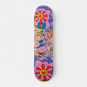 Skateboard Chica de color rosa y azul con flores