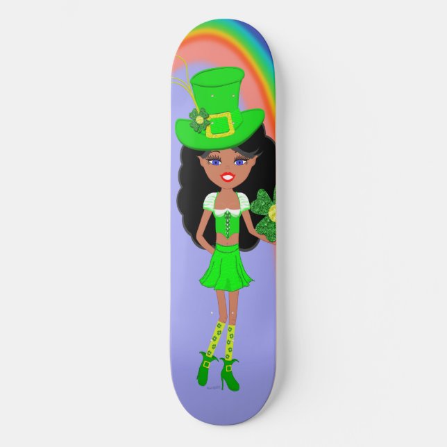 Skateboard Chica de la fiesta de San Pat con arcoiris (Anverso)