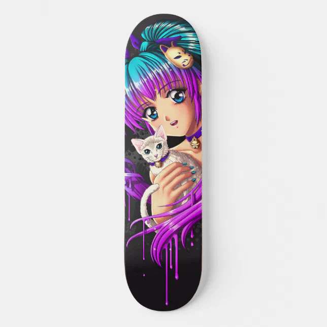 Skateboard Chica de Manga del gatito y de la coleta