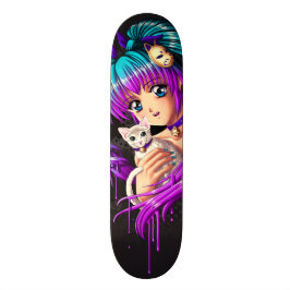Skateboard Chica de Manga del gatito y de la coleta