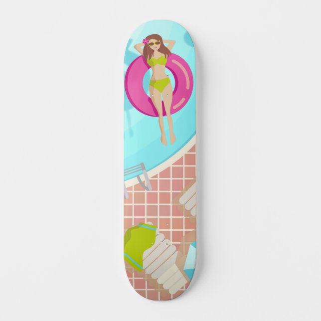 Skateboard Chica de piscina en bikini en verano (Anverso)