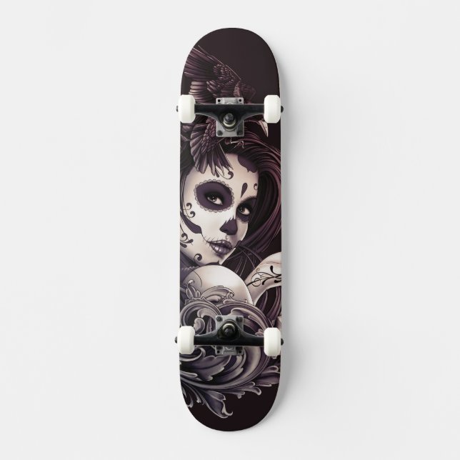 Skateboard Chica del cráneo del azúcar del estilo del tatuaje (Anverso)