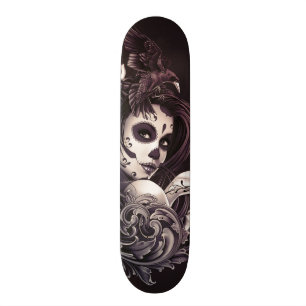 Skateboard Chica del cráneo del azúcar del estilo del tatuaje
