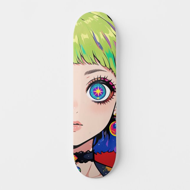 Skateboard Chica Espacial Glitchcore Con Ojos De Estrella (Anverso)
