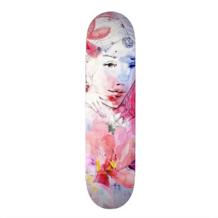 Skateboard Chica hermoso con un ramo de flores