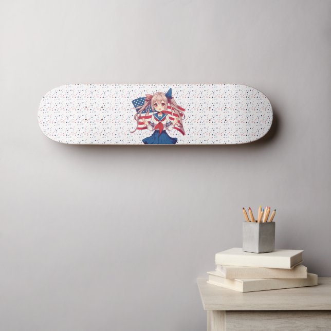 Skateboard CHICA patriótico de anime de Estados Unidos (Arte de pared (horz))