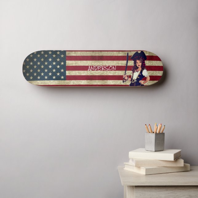 Skateboard Chica PIRATE estadounidense personalizado (Arte de pared (horz))
