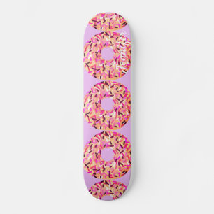 Skateboard Chicas de donuts rosados Nombre personalizado mora