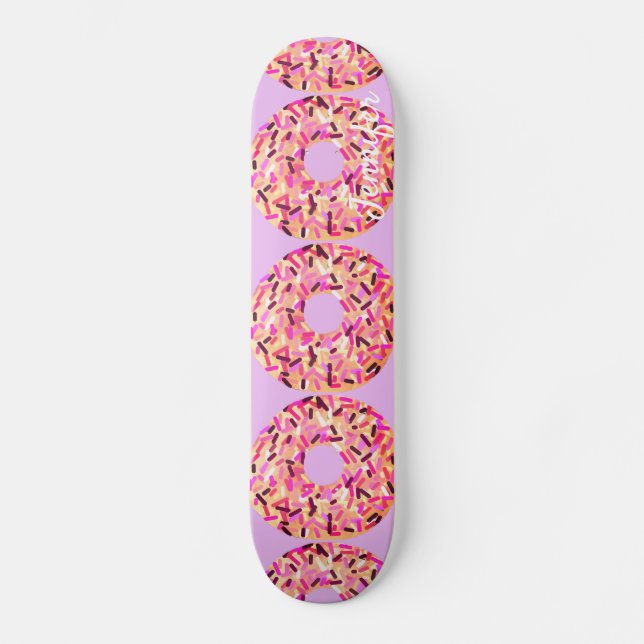 Skateboard Chicas de donuts rosados Nombre personalizado mora (Anverso)