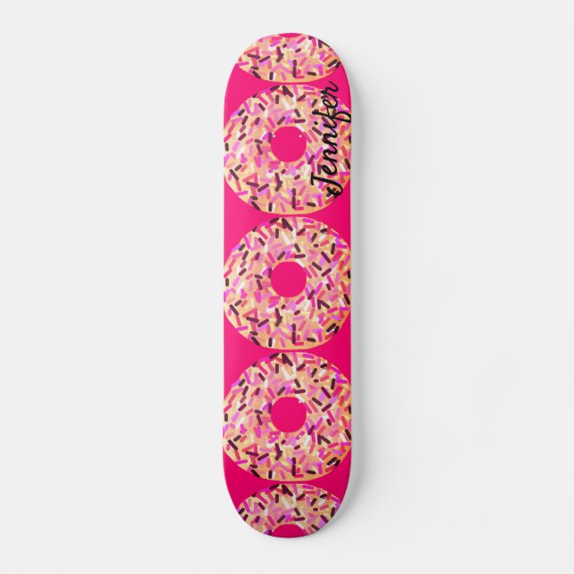 Skateboard Chicas de donuts rosados Personalizado rosado cali (Anverso)