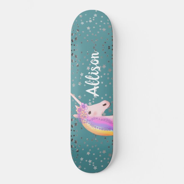 Skateboard Chicas de estrellas Verde azuladas del arco iris u (Anverso)