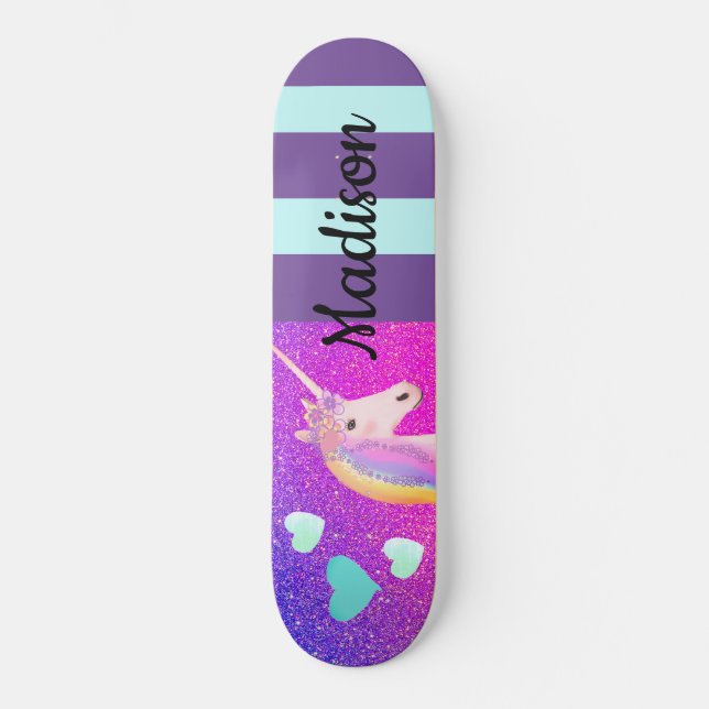 Skateboard Chicas de Purpurinas púrpura de Cute Unicornio per (Anverso)
